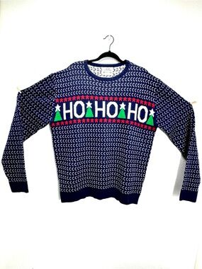Ho Ho Ho Navy Blue V Stitch Knit Christmas Crewneck by Daisys Boutique L